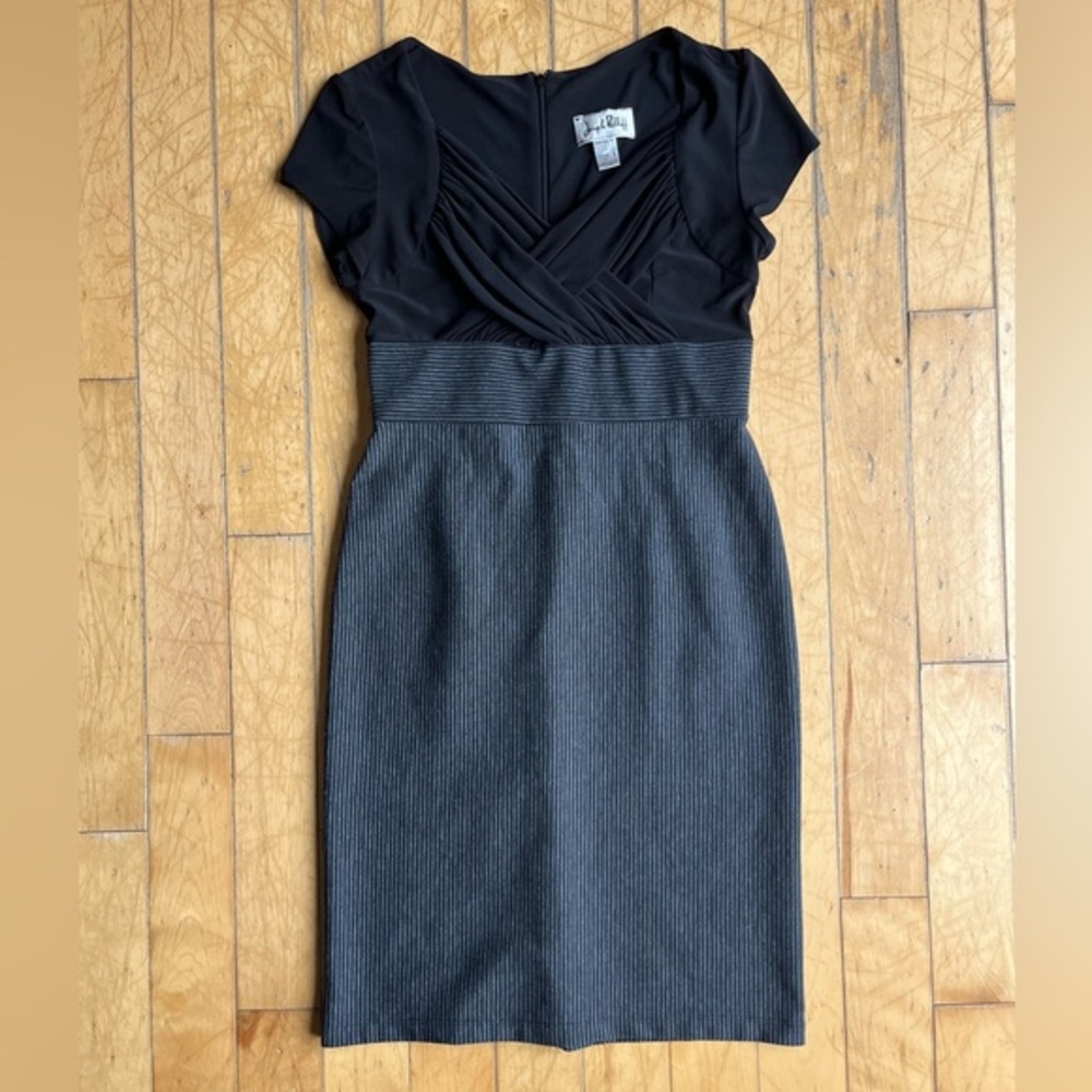 Le Suit Black & Charcoal Pinstripe Sheath Dress